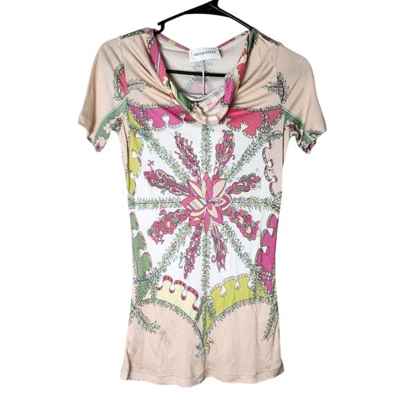 EMILIO PUCCI T-Shirt Size 40/ 6 Pink Abstract Print NWT Made In Italy - Picture 1 of 11